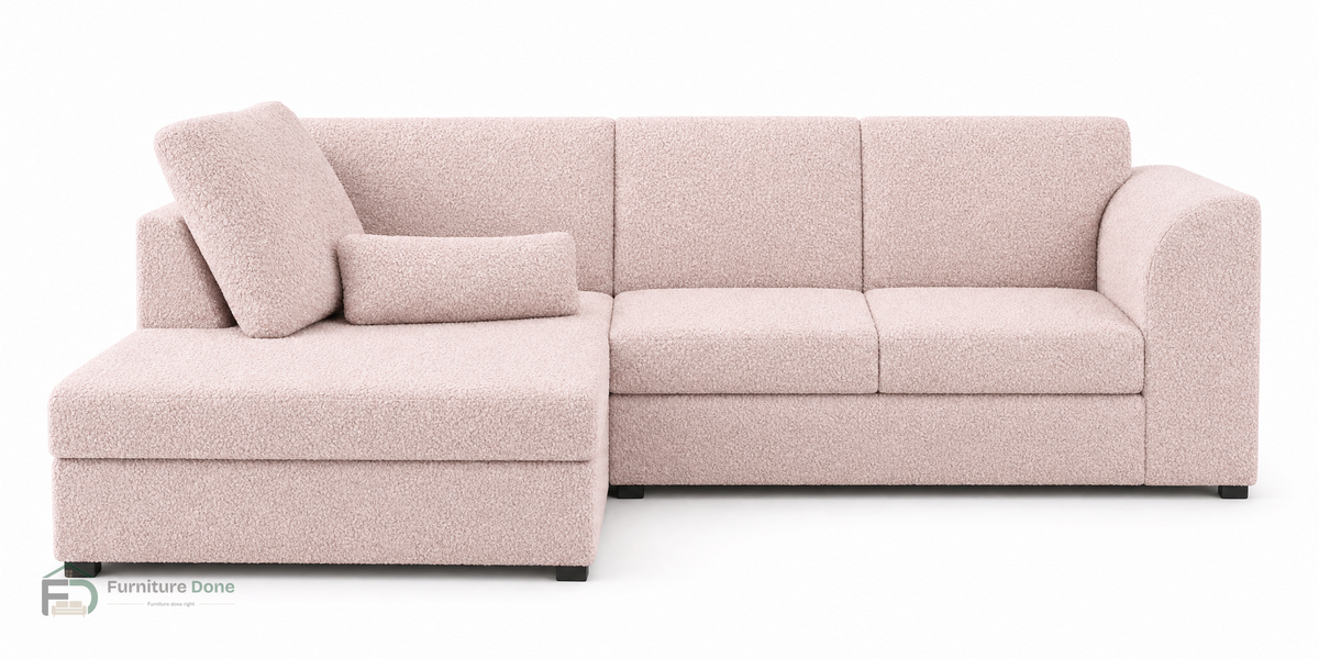 Chicago Full Back Corner Sofa LH in Teddy Bouclé Pink — Furniture Done