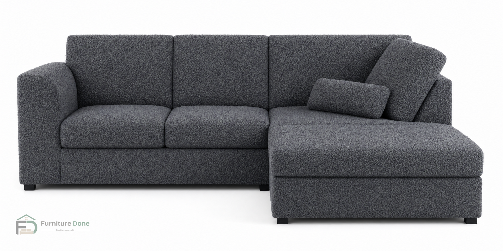 Chicago Full Back Corner Sofa RH in Teddy Bouclé Grey — Furniture Done
