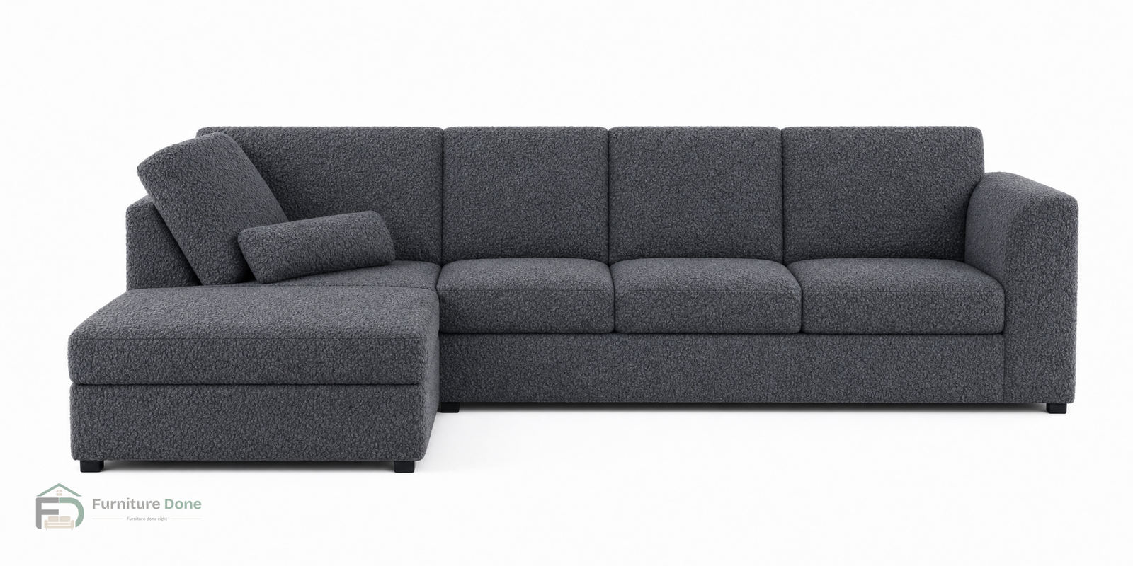 Chicago Full Back Large Corner Sofa LH in Teddy Bouclé Grey — Furniture Done