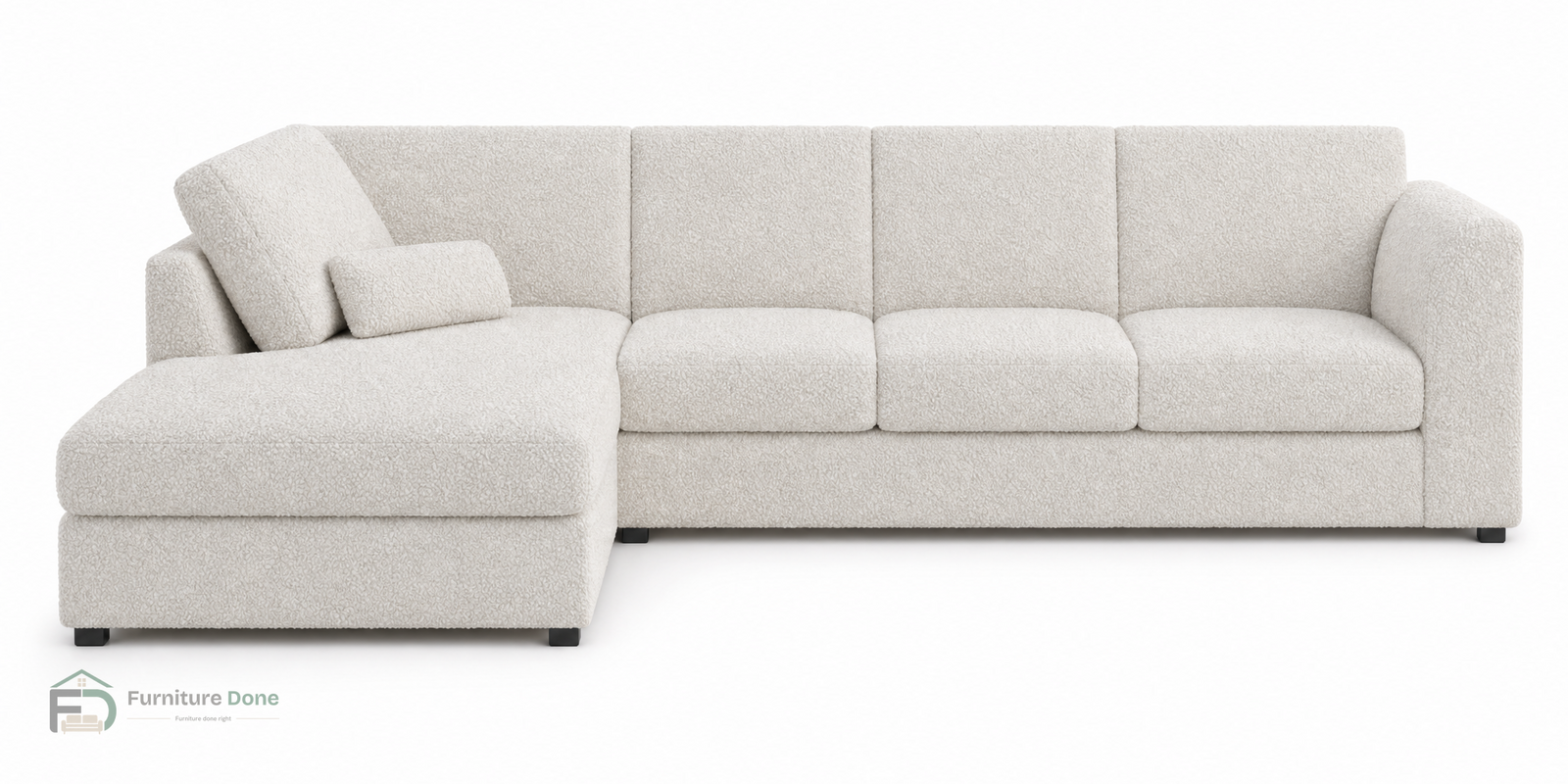Chicago Full Back Large Corner Sofa LH in Teddy Bouclé White — Furniture Done