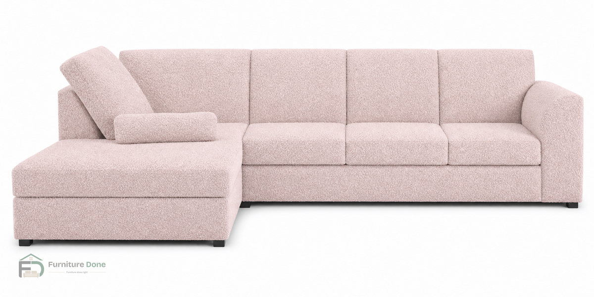 Chicago Full Back Large Corner Sofa LH in Teddy Bouclé Pink — Furniture Done