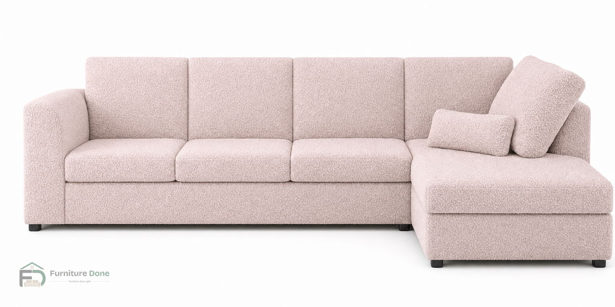 Chicago Full Back Large Corner Sofa RH in Teddy Bouclé Pink — Furniture Done