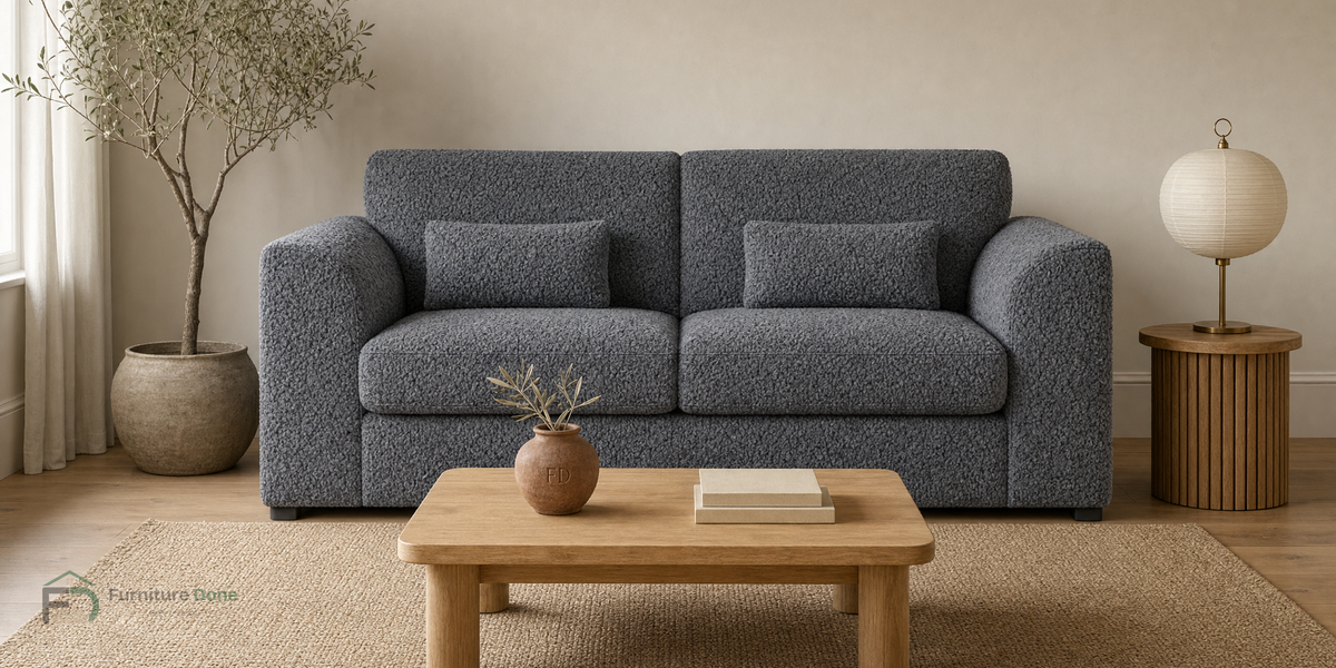 Chicago Full Back 2 Seater Sofa in Teddy Bouclé Grey — Furniture Done