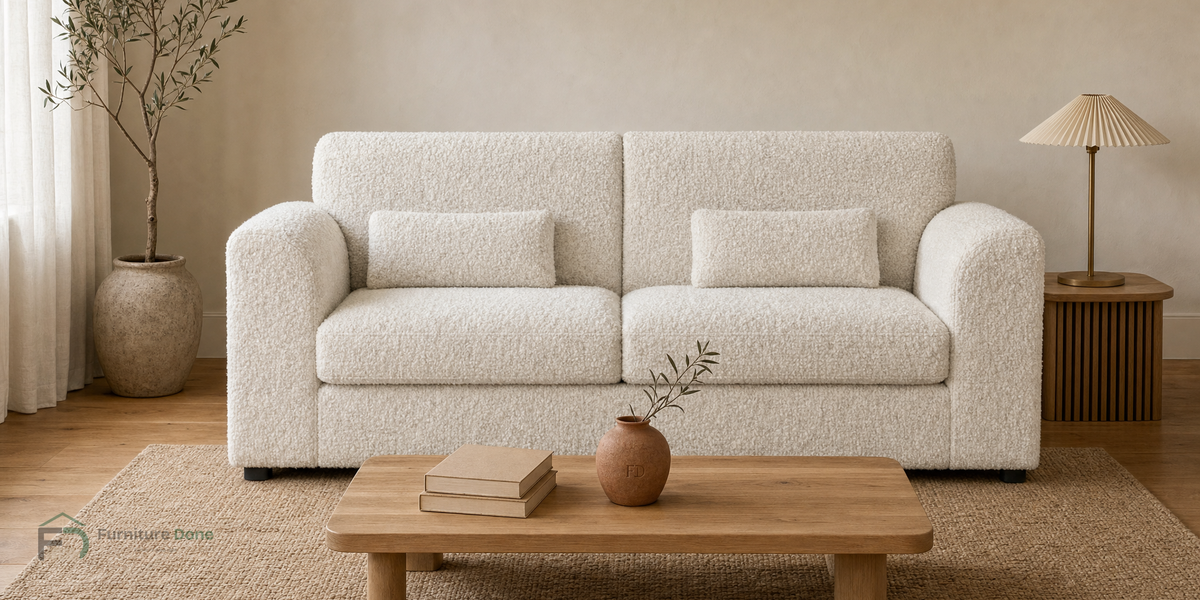 Chicago Full Back 2 Seater Sofa in Teddy Bouclé White — Furniture Done