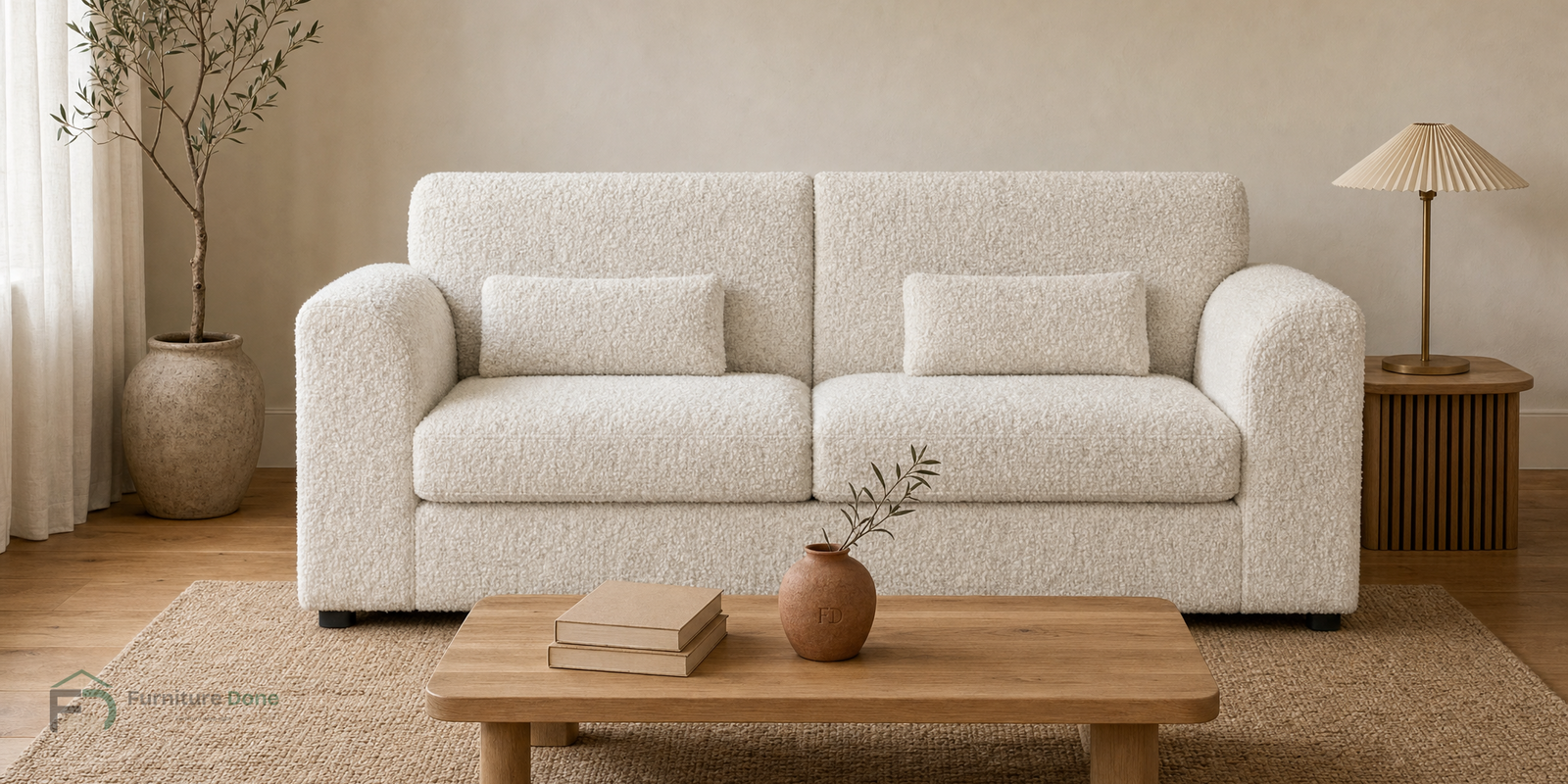 Chicago Full Back 2 Seater Sofa in Teddy Bouclé White — Furniture Done