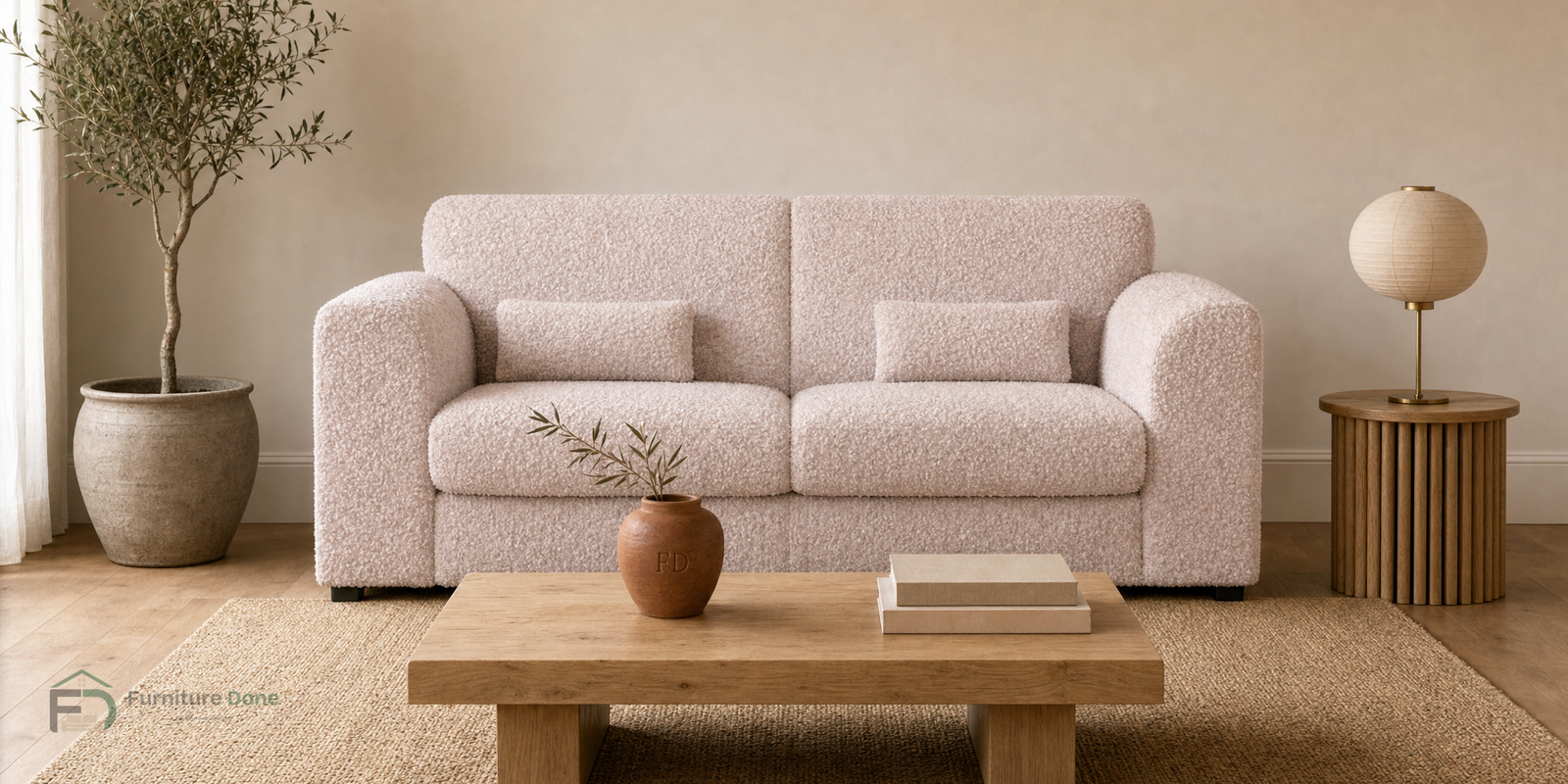 Chicago Full Back 2 Seater Sofa in Teddy Bouclé Pink — Furniture Done