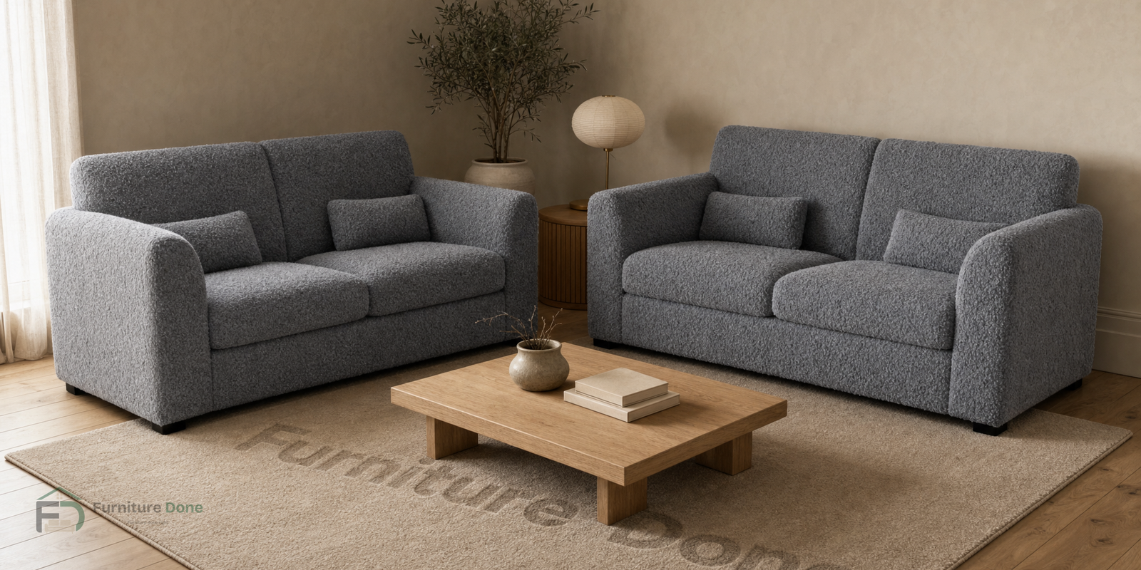 Chicago Full Back 2+2 Sofa Set in Teddy Bouclé Grey — Furniture Done