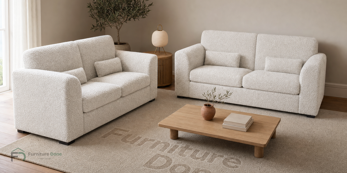 Chicago Full Back 2+2 Sofa Set in Teddy Bouclé White — Furniture Done