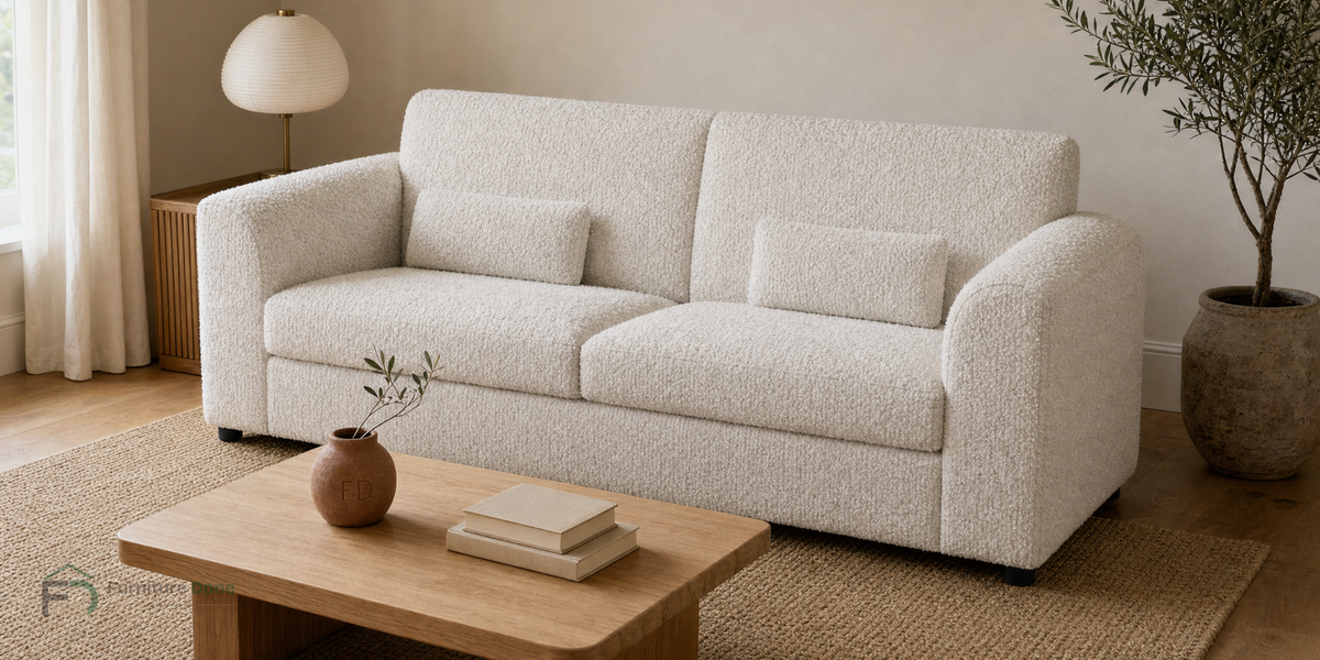 Chicago Full Back 3 Seater Sofa in Teddy Bouclé White — Furniture Done