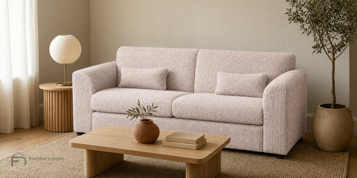 Chicago Full Back 3 Seater Sofa in Teddy Bouclé Pink — Furniture Done