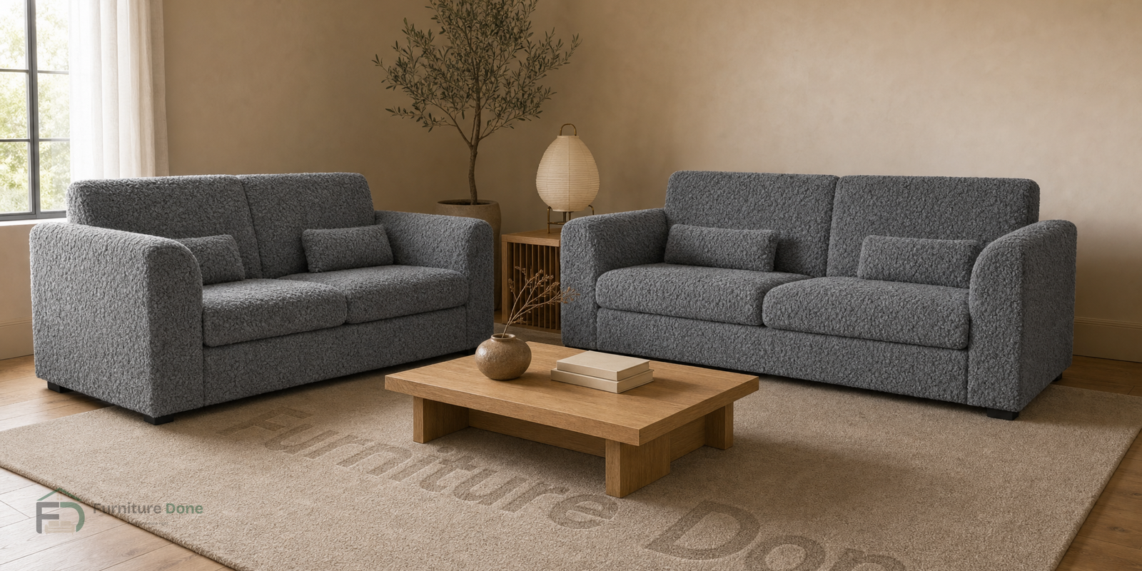 Chicago Full Back 3+2 Sofa Set in Teddy Bouclé Grey — Furniture Done