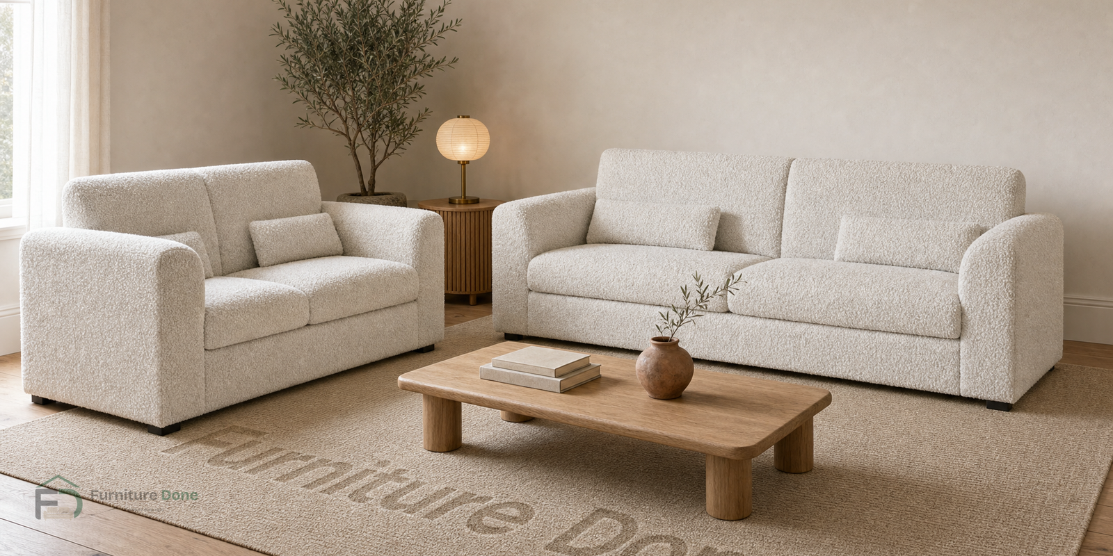 Chicago Full Back 3+2 Sofa Set in Teddy Bouclé White — Furniture Done