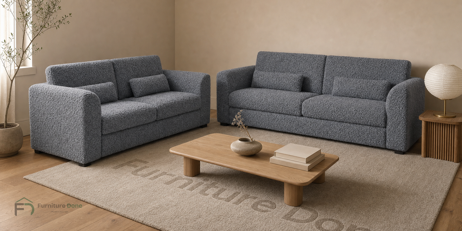 Chicago Full Back 3+3 Sofa Set in Teddy Bouclé Grey — Furniture Done