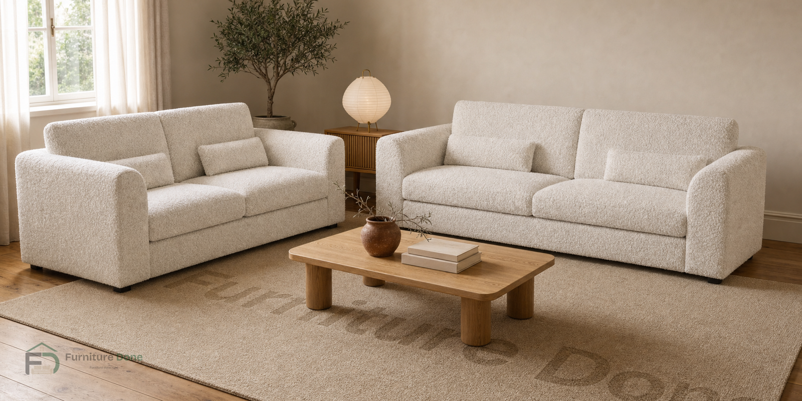 Chicago Full Back 3+3 Sofa Set in Teddy Bouclé White — Furniture Done