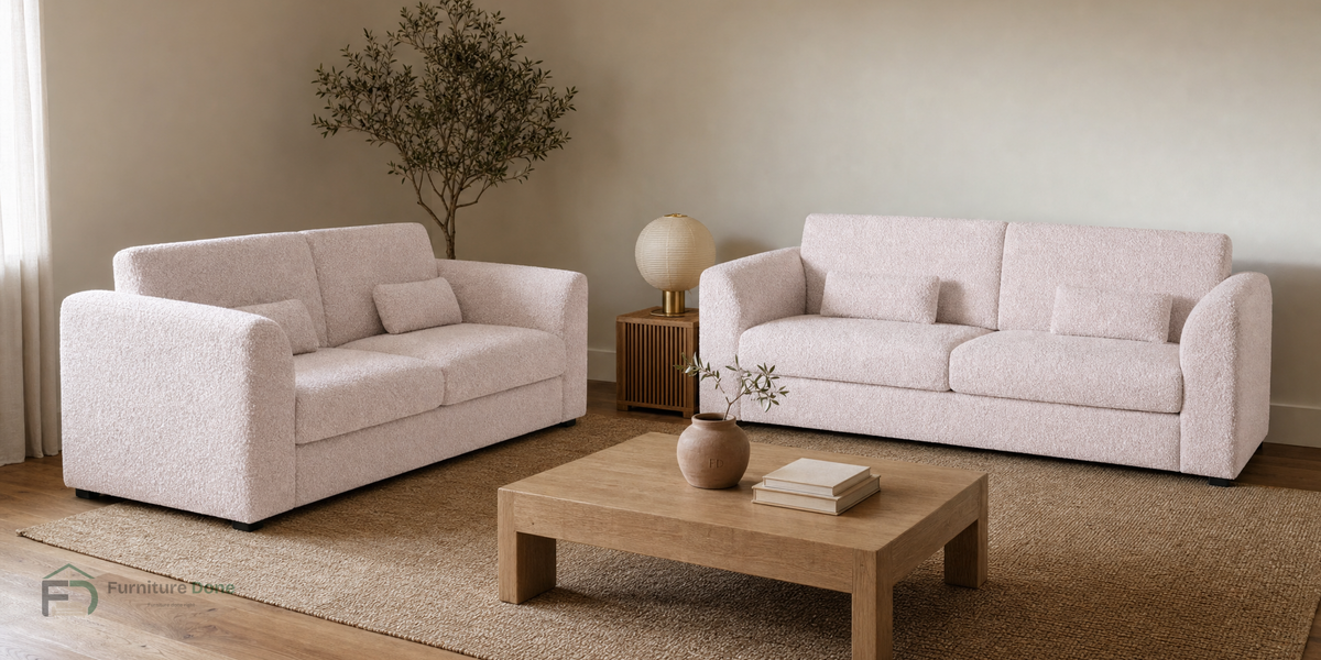 Chicago Full Back 3+3 Sofa Set in Teddy Bouclé Pink — Furniture Done