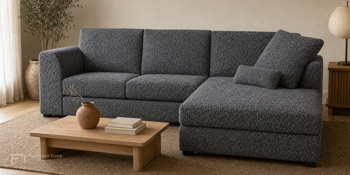 Chicago Full Back Corner Sofa RH in Teddy Bouclé Grey — Furniture Done