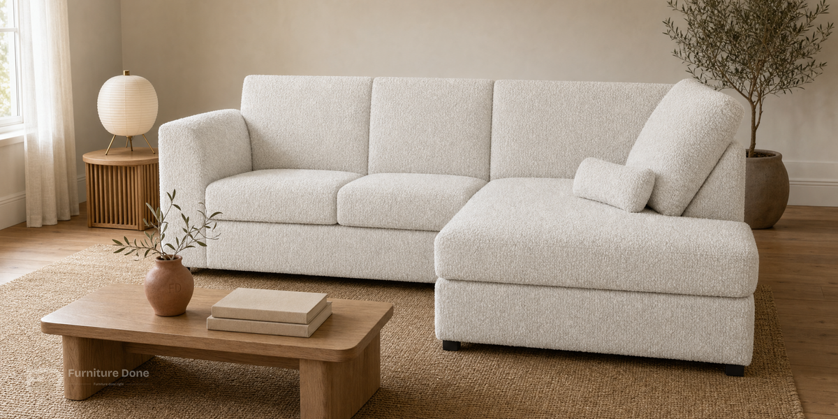 Chicago Full Back right-hand corner sofa in Teddy Bouclé White