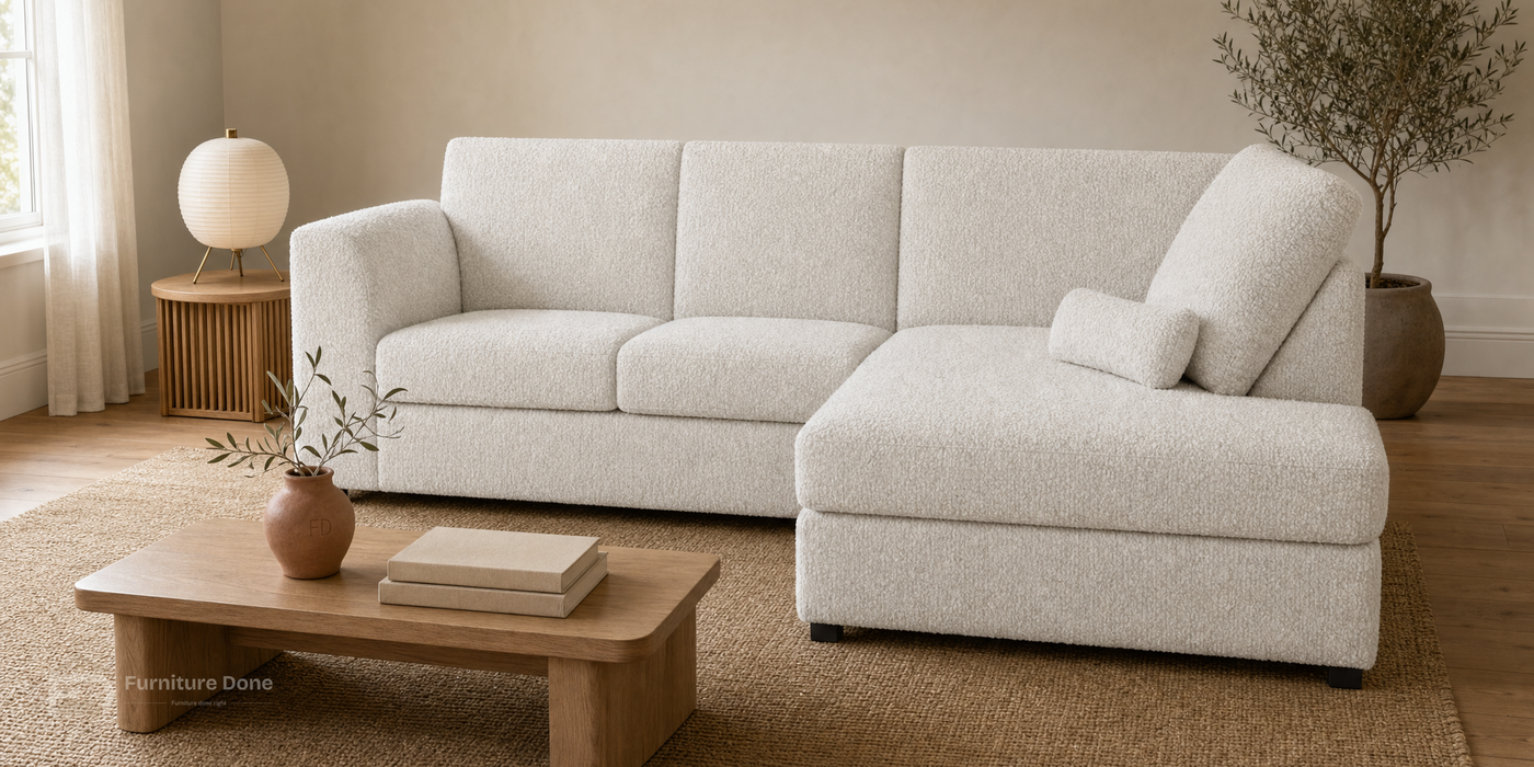Chicago Full Back right-hand corner sofa in Teddy Bouclé White
