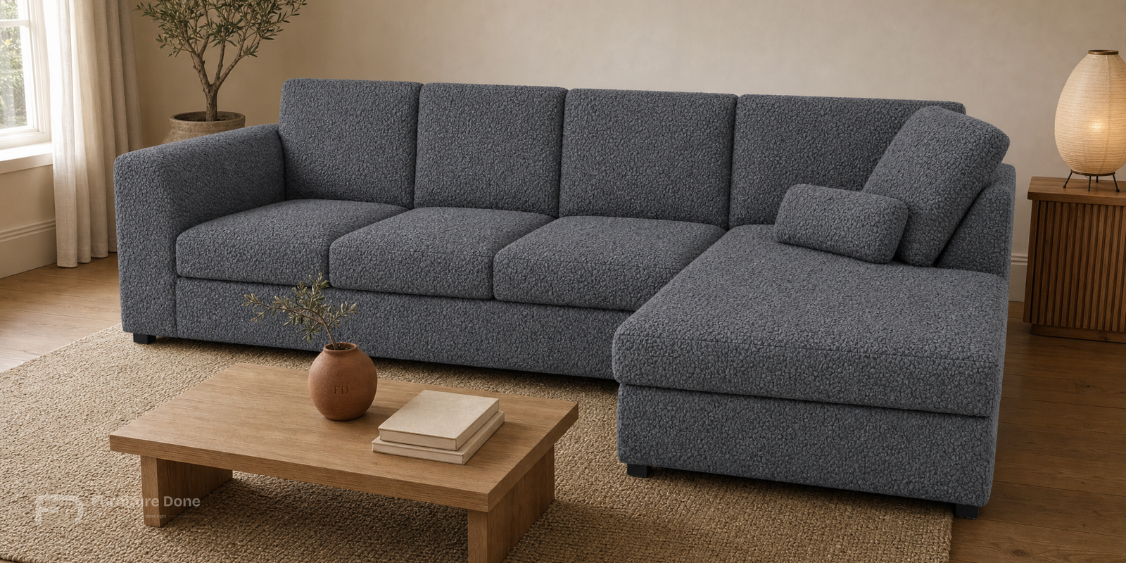 Chicago Full Back Large Corner Sofa RH in Teddy Bouclé Grey — Furniture Done