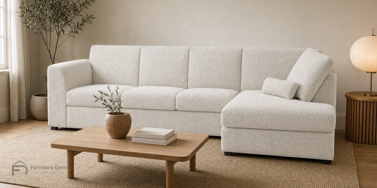 Chicago Full Back Large Corner Sofa RH in Teddy Bouclé White — Furniture Done