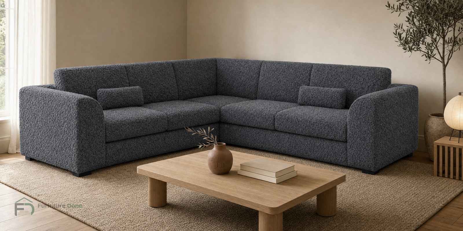Chicago Full Back Symmetrical Sofa in Teddy Bouclé Grey — Furniture Done