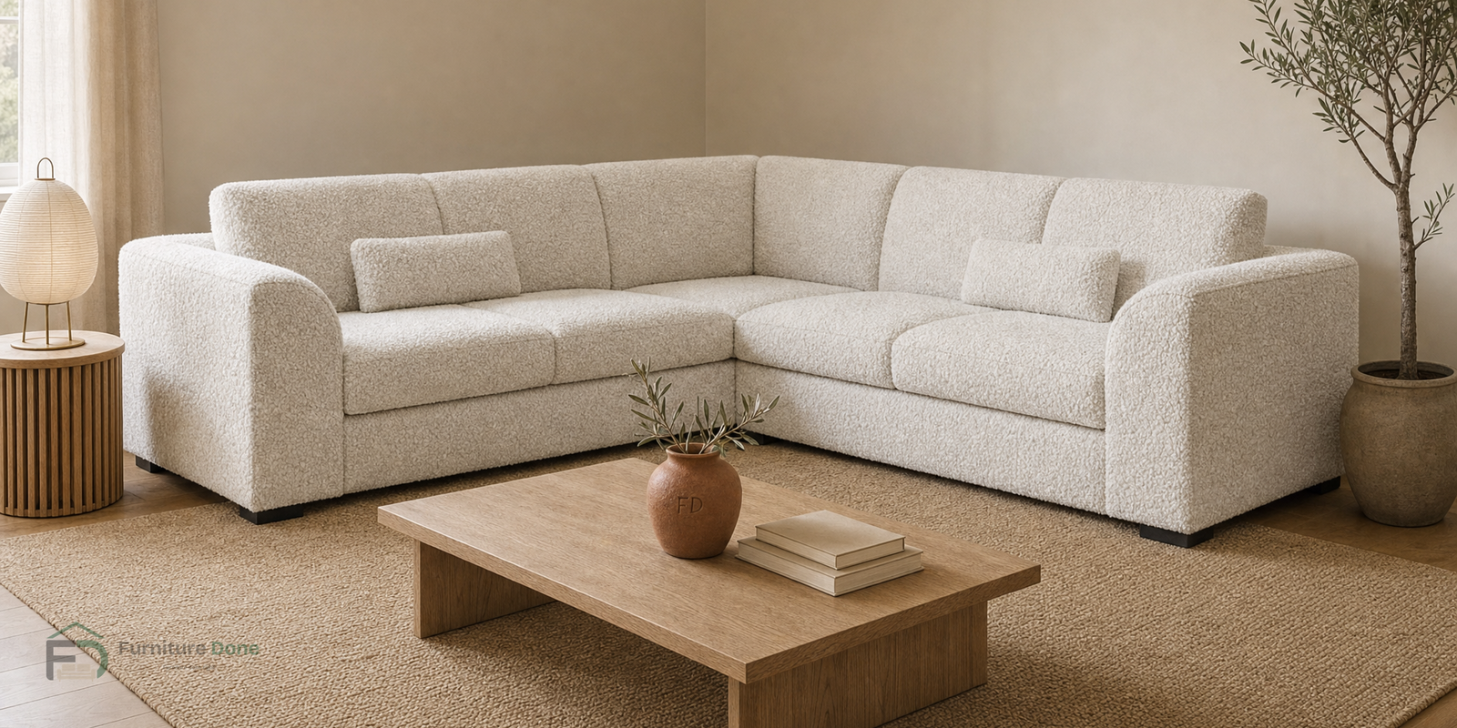 Chicago Full Back Symmetrical Sofa in Teddy Bouclé White — Furniture Done