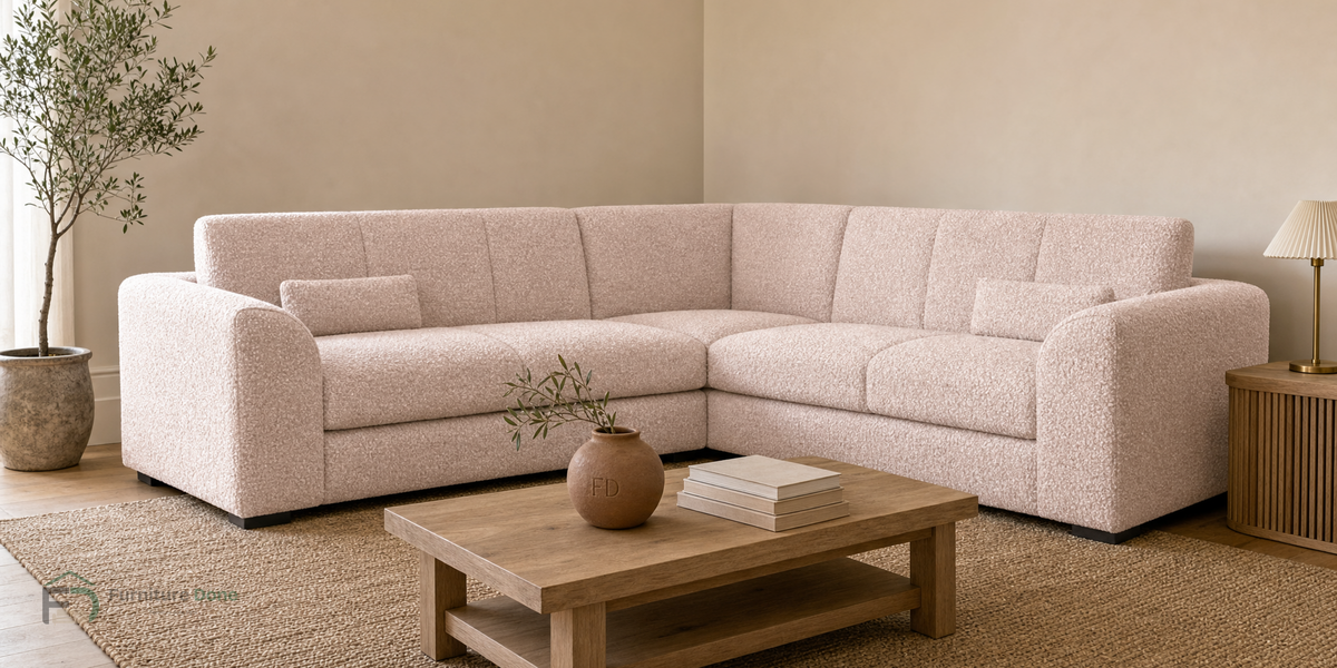 Chicago Full Back Symmetrical Sofa in Teddy Bouclé Pink — Furniture Done