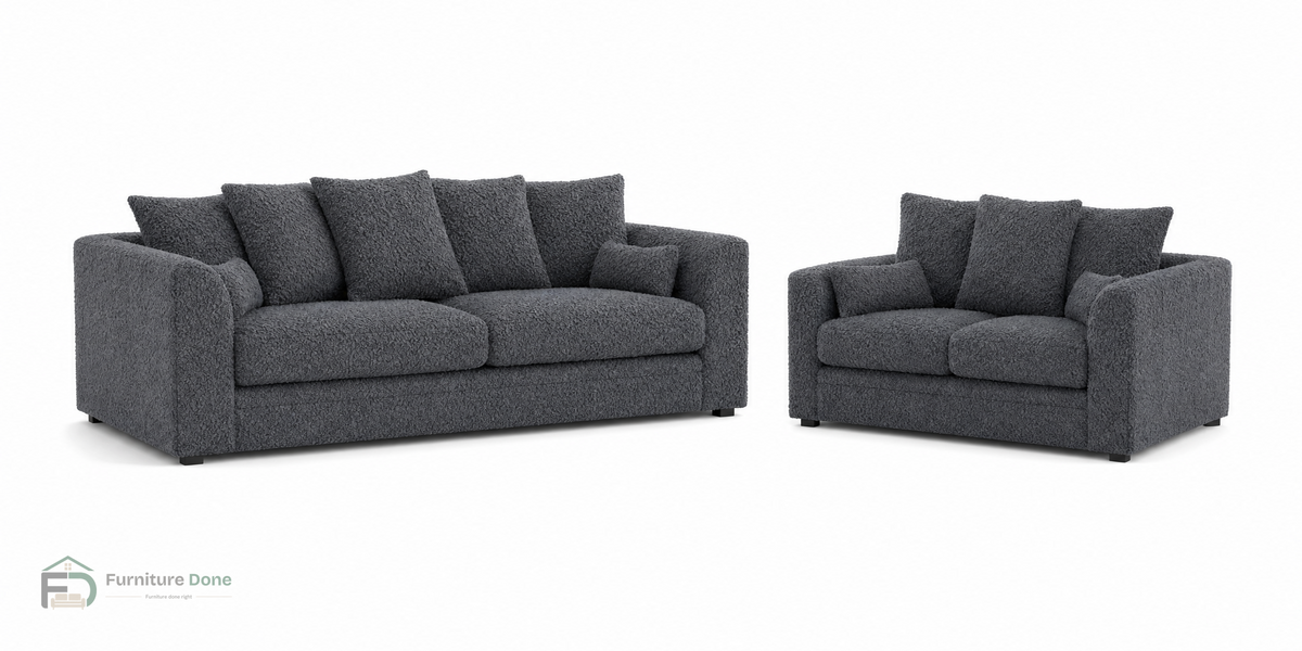 Chicago Scatter Back 3+2 Sofa Set in Teddy Bouclé Grey — Furniture Done