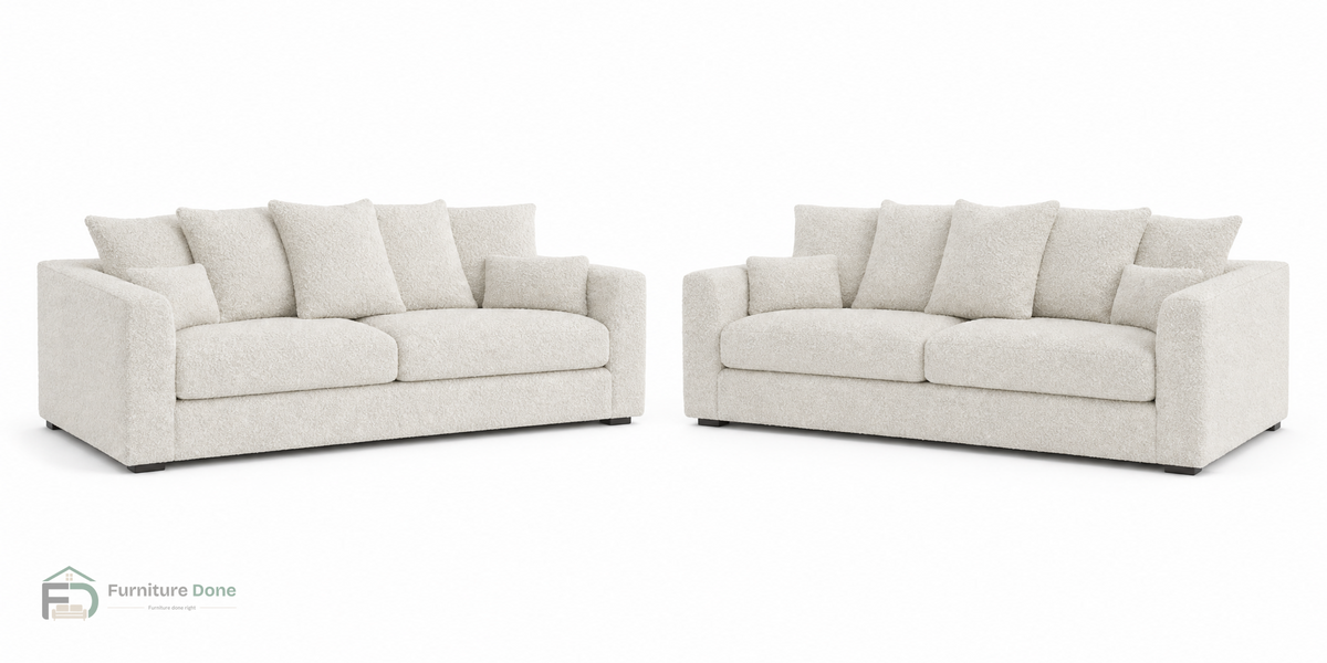 Chicago Scatter Back 3+3 Sofa Set in Teddy Bouclé White — Furniture Done