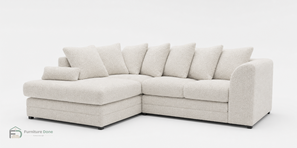 Left-hand corner sofa in Teddy Bouclé White