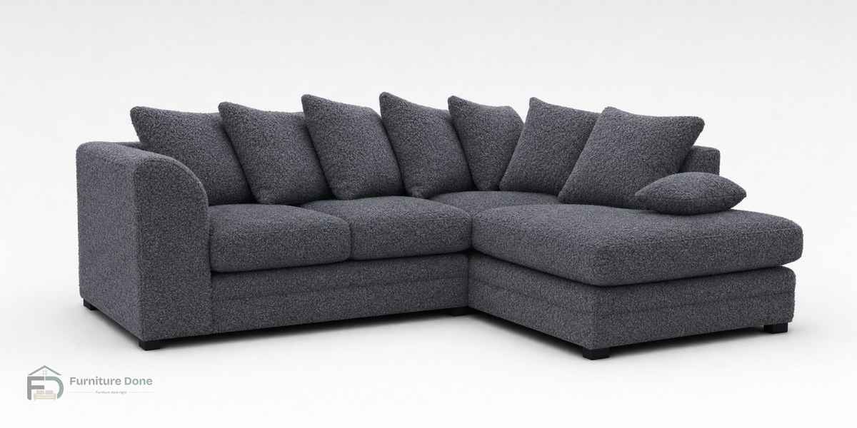 Chicago Scatter Back Corner Sofa RH in Teddy Bouclé Grey — Furniture Done