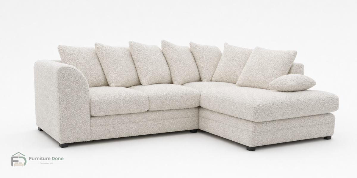 Chicago Scatter Back Corner Sofa RH in Teddy Bouclé White — Furniture Done
