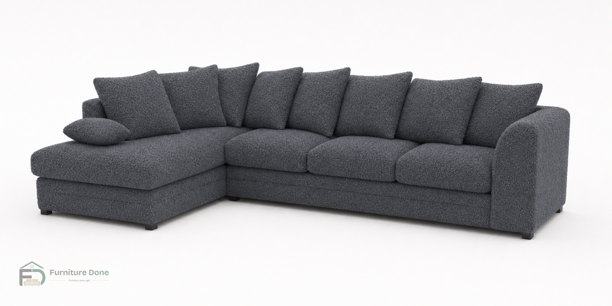Chicago Scatter Back Large Corner Sofa LH in Teddy Bouclé Grey — Furniture Done