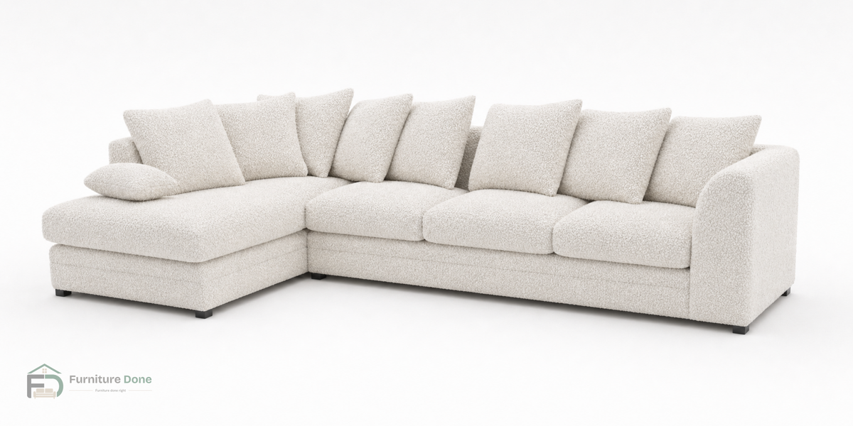 Chicago Scatter Back Large Corner Sofa LH in Teddy Bouclé White — Furniture Done