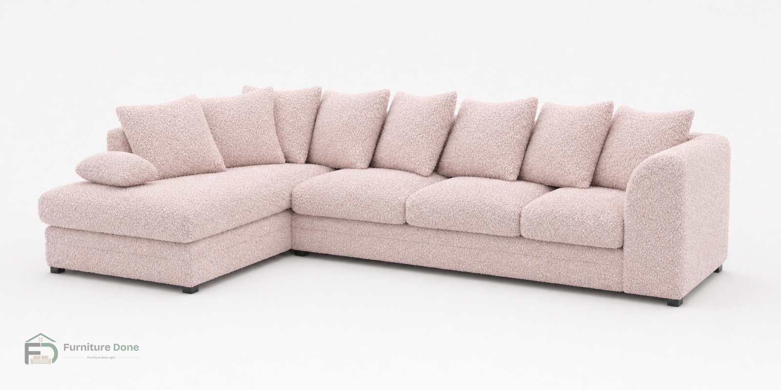 Chicago Scatter Back Large Corner Sofa LH in Teddy Bouclé Pink — Furniture Done