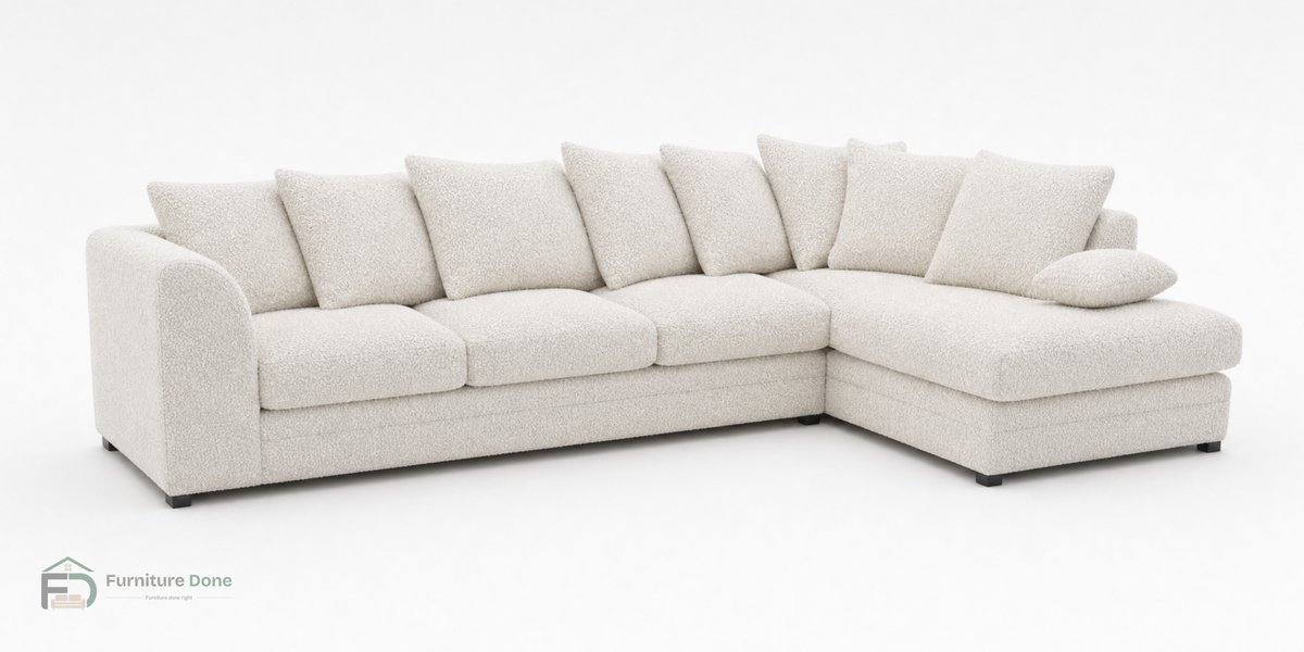 Chicago Scatter Back Large Corner Sofa RH in Teddy Bouclé White — Furniture Done