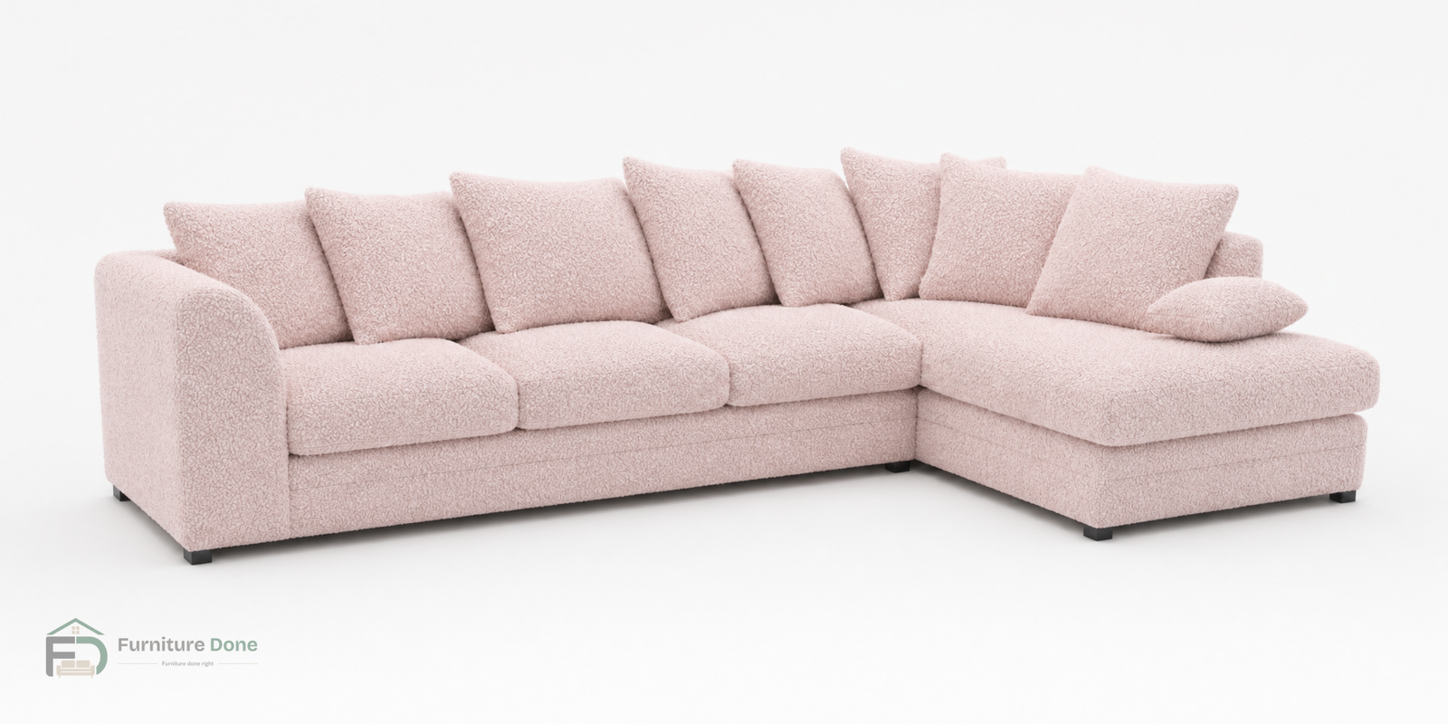 Chicago Scatter Back Large Corner Sofa RH in Teddy Bouclé Pink — Furniture Done