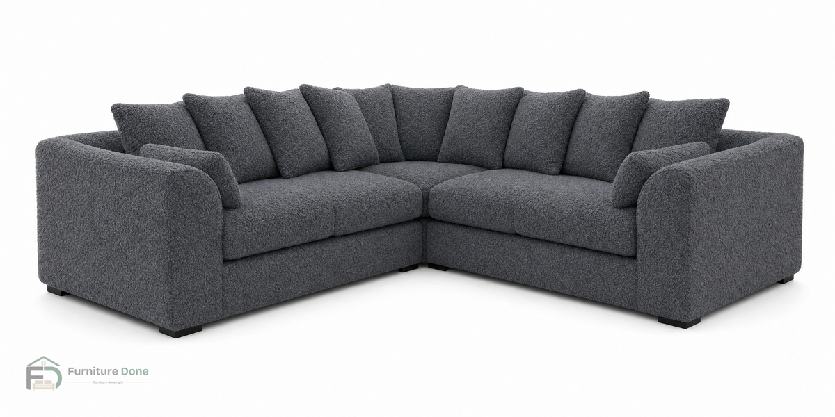 Chicago Scatter Back Symmetrical Sofa in Teddy Bouclé Grey — Furniture Done
