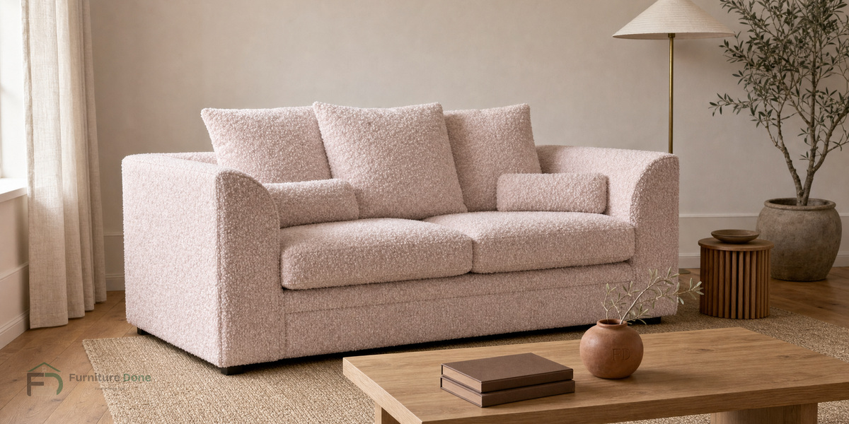 Chicago Scatter Back 2 Seater Sofa in Teddy Bouclé Pink — Furniture Done