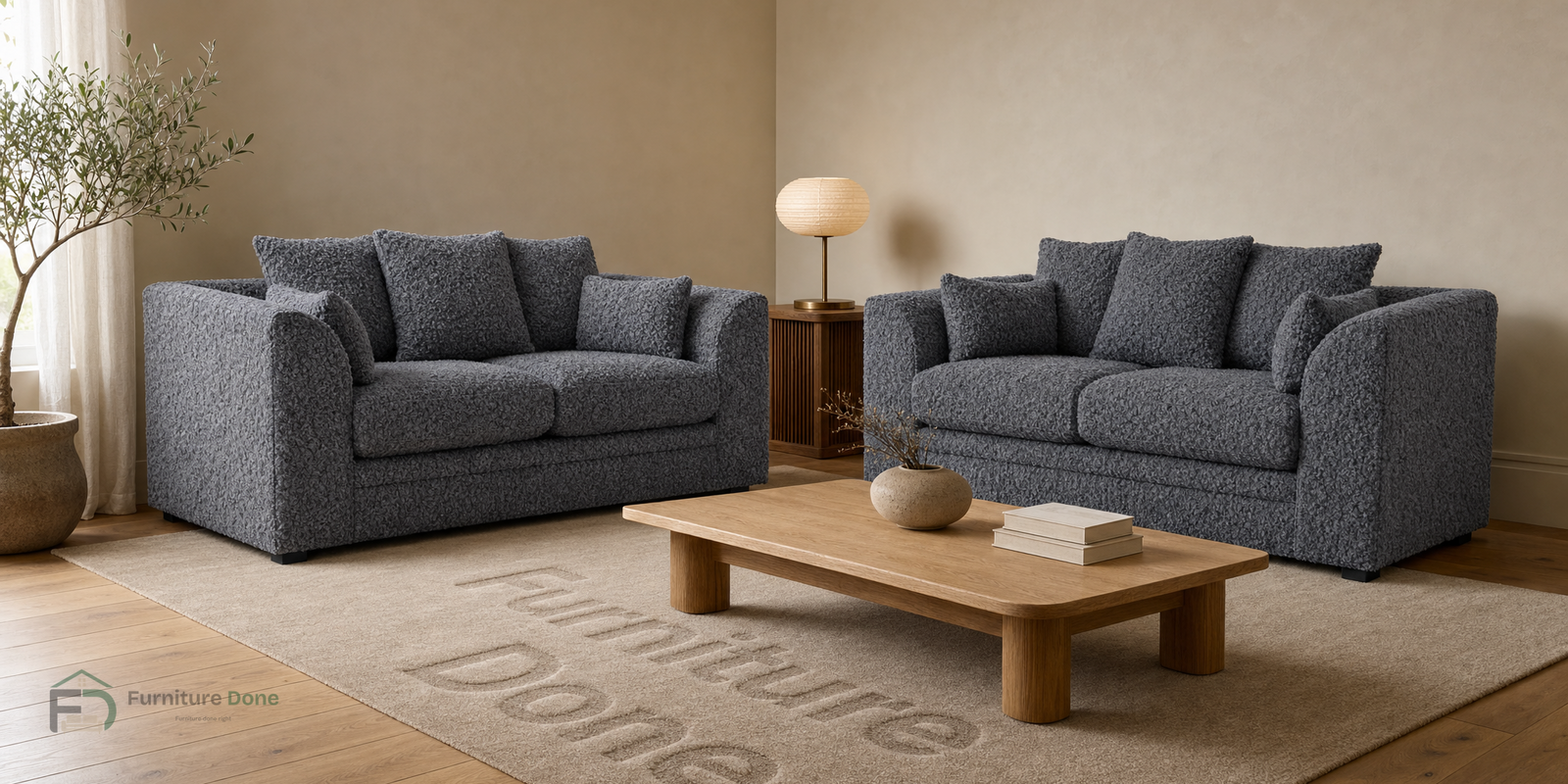 Chicago Scatter Back 2+2 Sofa Set in Teddy Bouclé Grey — Furniture Done