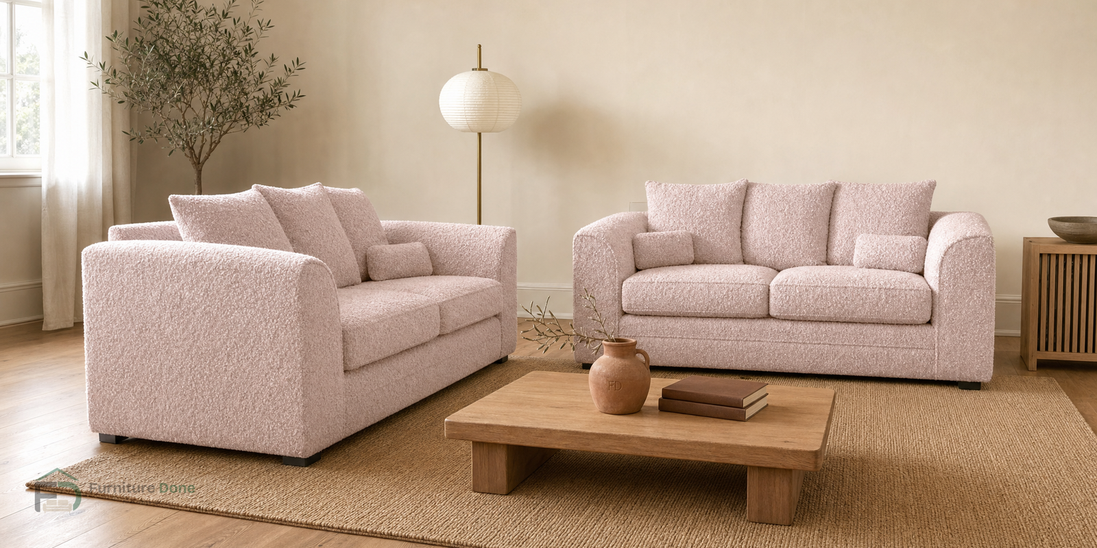 Chicago Scatter Back 2+2 Sofa Set in Teddy Bouclé Pink — Furniture Done