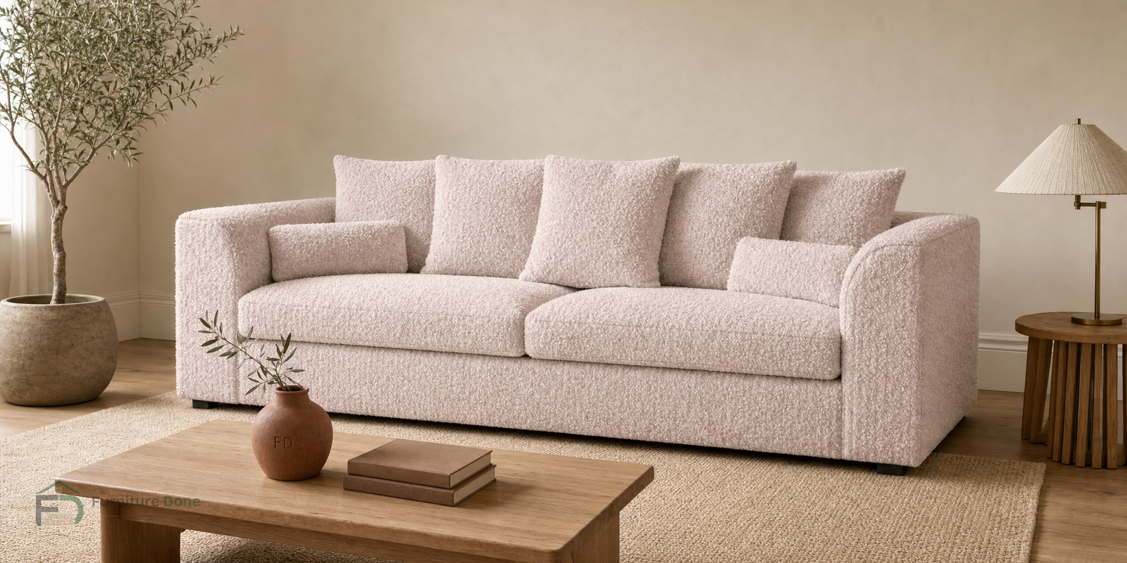 Chicago Scatter Back 3 Seater Sofa in Teddy Bouclé Pink — Furniture Done