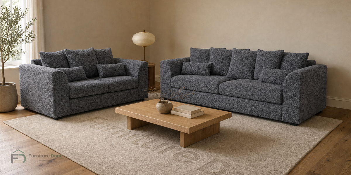 Chicago Scatter Back 3+2 sofa set in Teddy Bouclé Grey
