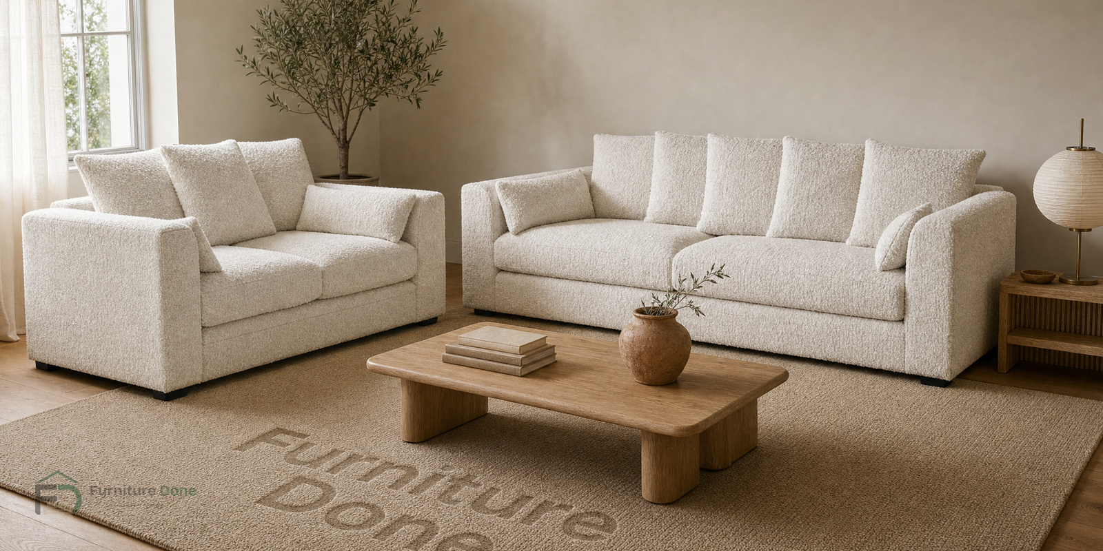 Chicago Scatter Back 3+2 Sofa Set in Teddy Bouclé White — Furniture Done