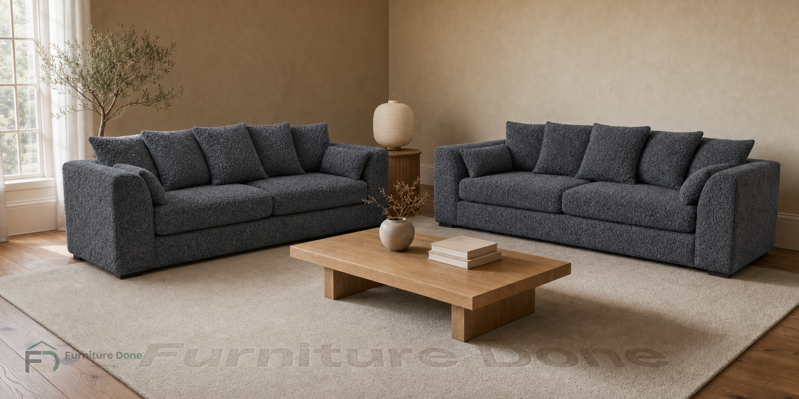 Chicago Scatter Back 3+3 Sofa Set in Teddy Bouclé Grey — Furniture Done
