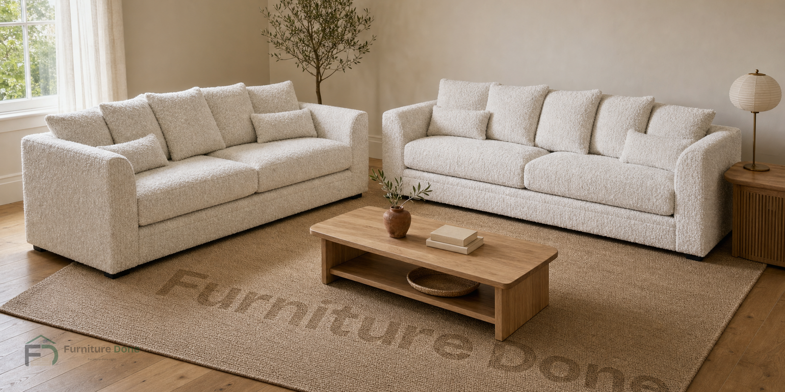 Chicago Scatter Back 3+3 Sofa Set in Teddy Bouclé White — Furniture Done