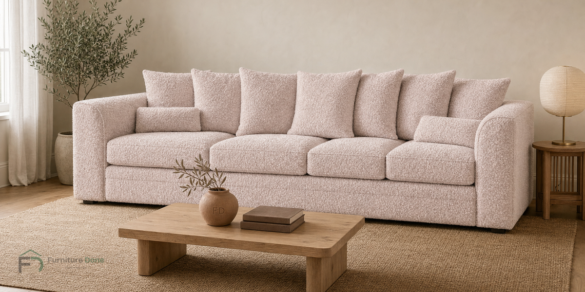 Chicago Scatter Back 4 Seater Sofa in Teddy Bouclé Pink — Furniture Done