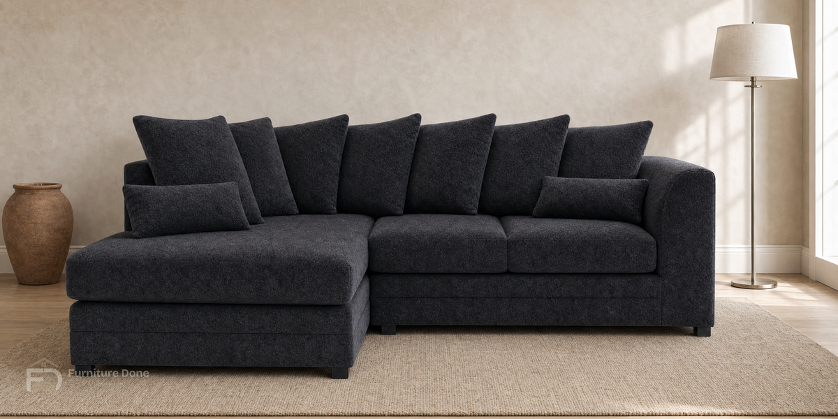Chicago Scatter Back Corner Sofa LH in Dapple Black — Furniture Done
