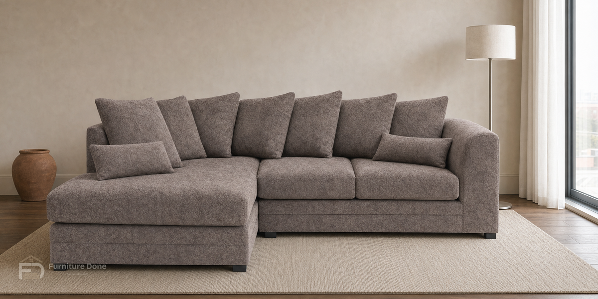 Chicago Scatter Back Corner Sofa LH in Dapple Chocolate — Furniture Done