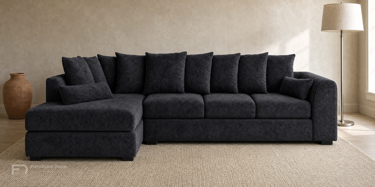Chicago Scatter Back Large Corner Sofa LH in Dapple Black — Furniture Done